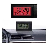 Mini Digital Car Dashboard Clock - 2-in-1 Clock Thermometer with Jumbo LCD Display, Stick-On Adjustable Angle for Car, Truck Dashboard & Air Vent (Red)