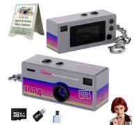 Mini Digital Keychain Camera Retro Compact Portable Thumb Camera with 1080p HD Resolution Rechargeable Battery Design Pocket-Sized Recorder Video Photography Device(Gray,Camera+32G)