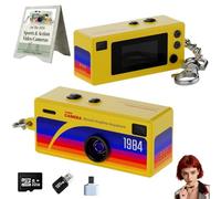 Mini Digital Keychain Camera Retro Compact Portable Thumb Camera with 1080p HD Resolution Rechargeable Battery Design Pocket-Sized Recorder Video Photography Device(Yellow,Camera+32G)