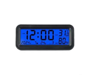 Mini Digital Solar Car Clock Dashboard Thermometer Hygrometer Automatic Backlight Multi-Function Display Date Temperature Humidity Electronic Luminous Meter Dual-Use for Vehicle Home Blue Green