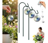 Mini Disco Ball Garden Stake, Silver Mirror Disco Ball Planter Ornaments, Waterproof Tiny Glitter Plant Stake for Garden, Patio, Yard, Lawn & Party(3pcs,M)