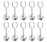 Mini Disco Ball Keychain Decorations, Silver Mini 70s Disco Ball Ornaments, Fun Hanging Mirror Ball for Home Party Christmas Wedding Retro Disco Birthday Decoration Lighting Effect (Silvery, 10 Pcs)