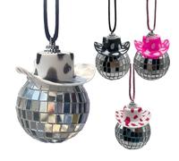 Mini Disco Ball Light - Car Interior Cowboy Hat | Rearview Mirror Disco Ball Ornament | Bling Hanging Decoration for Vehicle Cab Dashboard Car Accessories Party Style