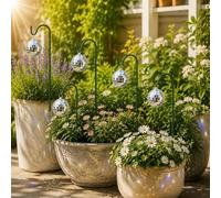Mini Discos Balls For Garden - 5 Piece Plant Stake Set With Shimmering Silver Mirror Finish | Durable Weatherproof Decorative Picks For Potted Plants, Planters, Yard And Pathway