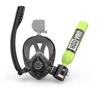 Mini Diving Tank with 0.5L Inflatable Snorkel Mask with Full Face Diving Mask, Pony Bottle, Air Tank for Recreational Snorkeling, Shallow Diving, A-GREEN