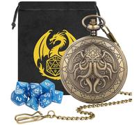 Mini DND Dice Set, 7pcs Polyhedral Acrylic Dice Set, with Octopus with Wings Pocket Watch Case, DND Starter Set, DND Gift Bag with Dragon Logo, Role Play Board Game Accessories, Bronze + Blue