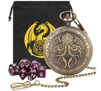 Mini DND Dice Set, 7pcs Polyhedral Acrylic Dice Set, with Octopus with Wings Pocket Watch Case, DND Starter Set, DND Gift Bag with Dragon Logo, Role Play Board Game Accessories, Bronze + Purple