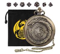 Mini DND Dice Set, 7pcs Polyhedral Acrylic Dice Set, with Steampunk Dragon Large Pocket Watch Case, DND Starter Set, DND Gift Bag with Dragon Logo, Role Play Board Game Accessories, Bronze + Brown