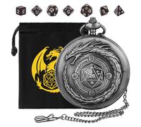 Mini DND Dice Set, 7pcs Polyhedral Acrylic Dice Set, with Steampunk Dragon Large Pocket Watch Case, DND Starter Set, DND Gift Bag with Dragon Logo, Role Play Board Game Accessories, Silver + Brown