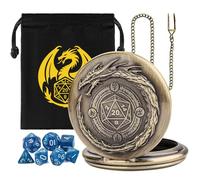 Mini DND Dice Set, 7pcs Polyhedral Acrylic Dice Set, with Steampunk Dragon Large Pocket Watch Case, DND Starter Set, DND Gift Bag with Dragon Logo, Role Play Board Game Accessories, Bronze + Blue