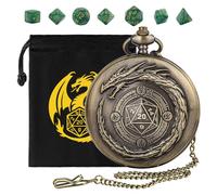 Mini DND Dice Set, 7pcs Polyhedral Acrylic Dice Set, with Steampunk Dragon Large Pocket Watch Case, DND Starter Set, DND Gift Bag with Dragon Logo, Role Play Board Game Accessories, Bronze + Green