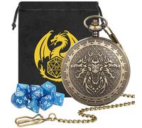 Mini DND Dice Set, 7pcs Polyhedral Acrylic Dice Set, with Three-Headed Dragon Pocket Watch Case, DND Starter Set, DND Gift Bag with Dragon Logo, Role Play Board Game Accessories, Bronze + Blue