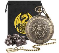 Mini DND Dice Set, 7pcs Polyhedral Acrylic Dice Set, with Three-Headed Dragon Pocket Watch Case, DND Starter Set, DND Gift Bag with Dragon Logo, Role Play Board Game Accessories, Bronze + Brown