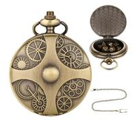 Mini DND Dice Set, 7pcs Polyhedral Metal D&D Dice with Steampunk Hollow Gear Pocket Watch Shell Case, DND Dice with Gift Box for Trip Party Camp Role Playing Board Games Accessories (Bronze)