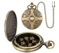Mini Dnd Dice Set Age 3+ with Bronze Steampunk Gear Pocket Watch Shell Case, 7pcs Polyhedral Metal D&D Dice Set, DND Gifts with Gift Box, Role Playing Board Games Accessories