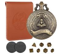 Mini DND Dice Set with Bronze Steampunk Rogue Pocket Watch Case, Tabletop Game Accessories, 7pcs Polyhedral Metal Dice, D&D Starter Set, Gifts with Dice Bag for RPG MTG Gamer