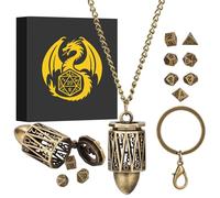 Mini DND Dice Set with D20 Hollow Bullet Head Metal Cage Portable Keychain Necklace, Tiny 7pcs Polyhedral D&D Dice Set, DND Gifts with Gift Box, D&D Accessories for RPG, Bronze