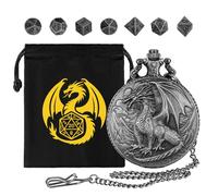 Mini DND Dice Set with Dragon Pocket Watch Case, DND Gifts for RPG Player