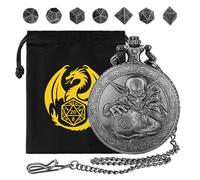 Mini DND Dice Set with Hobgoblin Holding D20 Dice Pocket Watch Shell Case, 7pcs Polyhedral Metal Dice Set, DND & Warhammer Gifts with Gift Bag, Role Playing Board Game Accessories, Silver