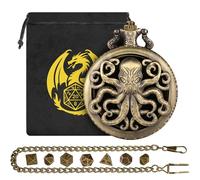 Mini DND Dice Set with Hollow Octopus Pocket Watch Shell Case, 7pcs Polyhedral Metal Dice Set, D&D Starter Set, DND Gifts with Gift Bag, Role Playing Board Games Accessories, Bronze