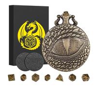 Mini DND Dice Set with Retro Dragon's eyes Pocket Watch Shell Case, DND Starter Set, 7pcs Polyhedral Mini Metal Dice Set, D&D Gifts with Gift Box, Role Playing Board Game Accessories, Bronze