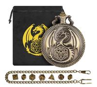 Mini DND Dice Set with Steampunk Dragon Pocket Watch Case, Tiny 7-Piece Polyhedral Metal D&D Dice, DND Gifts with Dragon Logo Gift Bag, Role Playing Game Board Game Accessories Dice, Bronze