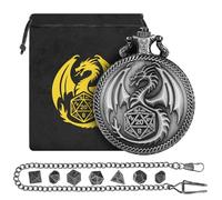 Mini DND Dice Set with Steampunk Dragon Pocket Watch Case, Tiny 7-Piece Polyhedral Metal D&D Dice, DND Gifts with Dragon Logo Gift Bag, Role Playing Game Board Game Accessories Dice, Silver