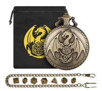 Mini DND Dice Set with Steampunk Dragon Pocket Watch Shell Case, 7pcs Polyhedral Metal Dice Set, D&D Starter Set, DND Gifts with Gift Bag, Role Playing Board Games Accessories, Bronze