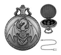 Mini DND Dice Set with Steampunk Dragon Pocket Watch Shell Case, Tiny 7pcs Polyhedral Metal D&D Dice, DND Gifts with Gift Box Greeting Card, Role Playing Board Games Accessories, Dark Silver