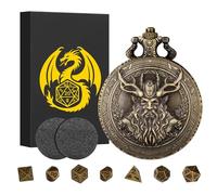 Mini DND Dice Set with Steampunk Druid Pocket Watch Shell Case, 7pcs Polyhedral Metal Dice Set, D&D Gifts with Gift Box, DND Starter Set, Role Playing Board Games Accessories, Bronze