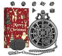 Mini DND Dice Set with Steampunk Hollow Gear Pocket Watch Shell Case, 7 PCS Metal Polyhedral D&D Dice Set, Xmas Gifts with Gift Box, Role Playing Board Game Accessories, Silver