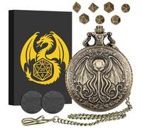 Mini DND Dice Set with Steampunk Octopus with Wings Pocket Watch Shell Case, 7pcs Polyhedral Metal Dice Set, DND Starter Set, D&D Gifts with Gift Box, Role Playing Board Game Accessories, Bronze