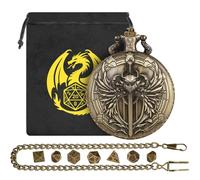 Mini DND Dice Set with Steampunk Paladin Pocket Watch Shell Case, DND Starter Set, 7pcs Polyhedral Mini Metal Dice Set, D&D Gifts with Gift Bag, Role Playing Board Game Accessories,Bronze