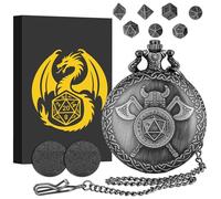 Mini DND Dice Set with Viking Helmet with Double Axes Pocket Watch Shell Case, DND Starter Set, 7pcs Polyhedral Mini Metal Dice Set, D&D Gifts with Gift Box, Role Playing Board Game Accessories,Silver