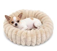 Mini Dog Bed for Very Small Dogs & Cats Washable, Fluffy Round Extra Small Kitten Beds for Indoor Kittens, Ultra-Soft Tiny Puppy Cat Donut Bed for Cozy Sleep, Beige, 16 x 16 x 3.5 Inch