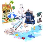 Mini Doll House Kit - 26-Piece Small Seaside Miniature Model, Coastal Theme Craft Set, Beach Cottage Decoration | Ideal for Autumn Holidays, Halloween Parties, Family Crafts, Kids’ Playroom