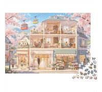 Mini Dollhouse Jigsaw Puzzle 1000 Piece Recyclable Material Town Street Puzzles for Elderly Relieve Senile Dementia Fun Activity Great Gift Idea 70x50cm/1000pcs
