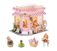 Mini Dollhouse Kit DIY Pink Floral Mini Dollhouse with Furniture Kit Adult Assembly Kit Includes LED Lights 3D Wooden Dollhouse Architectural Model Creative Room