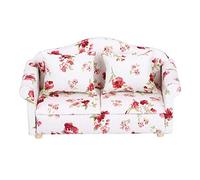Mini Dollhouse Sofa, 1/12 Scale Furniture Couch Flower Pattern Set with Back Cushions, Made of Wood + Cloth, Great Gift for Dollhouse Toy, Exquisite Workmanship, for 1/12 Scale Dollhouse or Doll