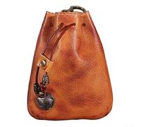 Mini Drawstring Purse in Leather, Perfect for Organizing Coins and Keys (Brown)
