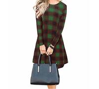 Mini Dresses Women UK Elegant Plaid Check Print Long Sleeve Jumper Tartan Dress Swing Skater Long Shirt dress Winter Casual T Shirt dresses Women Long Top Green 20-22