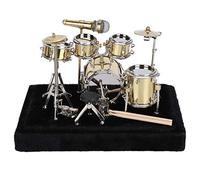 Mini Drum Model Kit, Retro Mini Drum Set Model with Display Box and Base Home Instrument Ornaments Exquisite Decoration Graduation Day Gift Collection for Her or Him, 5.5x3.8x4.3in