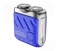 Mini Dual-Head Electric Shaver, Portable Rotary Dual Ring Electric Shaver, Mini Electric Razor with LED Display, Rechargeable Waterproof Pocket Razor for Men (Blue)
