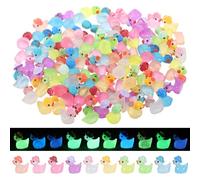 Mini Ducks 100 Pcs 10 Colors, Glow in The Dark Mini Resin Ducks Figures Tiny Ducks Miniature Ducks Little Ducks Small Ducks Mini Light Up Ducks Tiny Plastic Ducks for Aquarium Fairy Garden Landscape