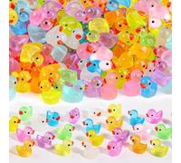 Mini Ducks 100 Pcs Cute Glow in The Dark Mini Resin Ducks Tiny Ducks Ornaments Miniatures Toy Baby Bath Little Ducks for Aquarium Fairy Garden Dollhouse Landscape (10 Colors)