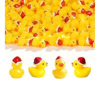 Mini Ducks 50pcs, Resin Christmas Ducks, Tiny Ducks with Christmas Hat Landscape Decorations for Party Bag Fillers Dollhouse Garden Landscape Decor (Yellow)
