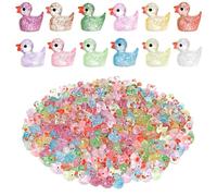 Mini Ducks - 60 Pcs Tiny Ducks in 12 Glitter Colors, Cute Little Ducks Figurines, Waterproof Resin Ducks, Small Decorative Miniatures for Fairy Gardens, Aquarium, Dollhouse, Party & DIY Crafts