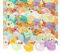 Mini Ducks 60PCS 0.7x0.6 Inch Luminous Mini Resin Ducks Miniature Glow in the Dark Ducks Little Ducks Ornament for Dollhouse Garden Decoration DIY Craft,Duck