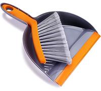 Mini Dustpan and Brush Set - Small Broom and Dustpan Set for Home, Kids, Camping, Outdoor, Office, Kitchen, Gray & Orange (10")