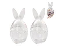 Mini Egg Jar, Easter Glass Bunny Jar with Ears, Small Clear Candy Holder Decorative Food Storage Canister for Easter Holiday Office Home Kitchen Table Decor (2pcs)